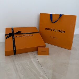 Louis Vuitton Large Button Close Box w Logo Ribbon Receipt Holder & Shopping Bag